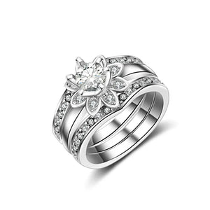 Silver Plated Wedding Rings Set Zircon Jewelry Bague Joyeria Femme LSR231