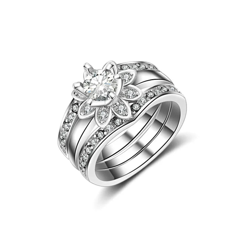Silver Plated Wedding Rings Set Zircon Jewelry Bague Joyeria Femme LSR231
