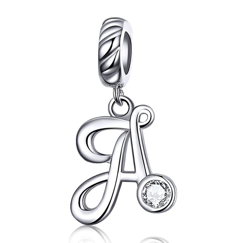 Silver Plating 26 Letters Alphabet Pendant Zircon DIY Charm
