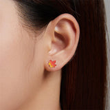 Silver Plated Maple Leaf Fall Stud Earrings For Women