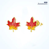 Silver Plated Maple Leaf Fall Stud Earrings For Women