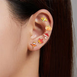 Silver Plated Maple Leaf Fall Stud Earrings For Women