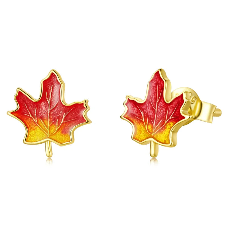 Silver Plated Maple Leaf Fall Stud Earrings For Women