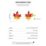 Silver Plated Maple Leaf Fall Stud Earrings For Women