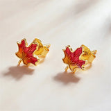 Silver Plated Maple Leaf Fall Stud Earrings For Women