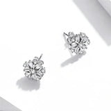 Silver Snowflake Stud Earring Zircon Christmas Jewelry Women Ear Accessory