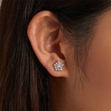 Silver Snowflake Stud Earring Zircon Christmas Jewelry Women Ear Accessory