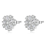 Silver Snowflake Stud Earring Zircon Christmas Jewelry Women Ear Accessory