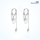 Silver Plating Water Droplets Tassel Chain Earrings with Zircon