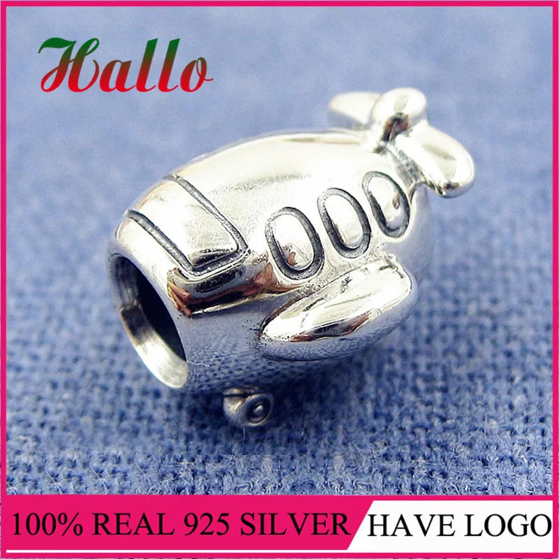 925 Sterling Silver Helicopter Charm Bead for Bracelet DIY
