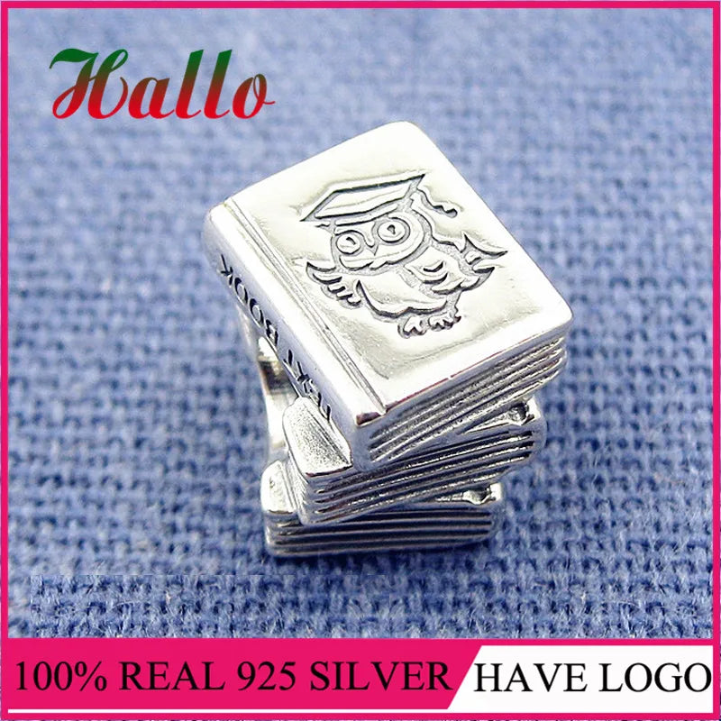 925 Silver Text Book Charm Beads for Bracelet DIY Jewelry