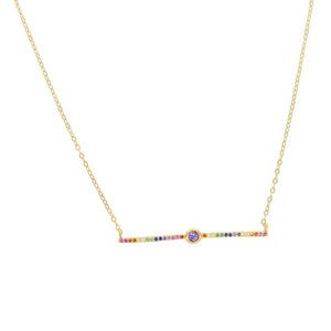 Sterling Silver Rainbow Bar Pendant Necklace with Colorful Rhinestone