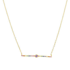 Sterling Silver Rainbow Bar Pendant Necklace with Colorful Rhinestone