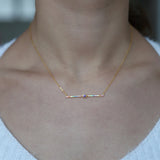 Sterling Silver Rainbow Bar Pendant Necklace with Colorful Rhinestone