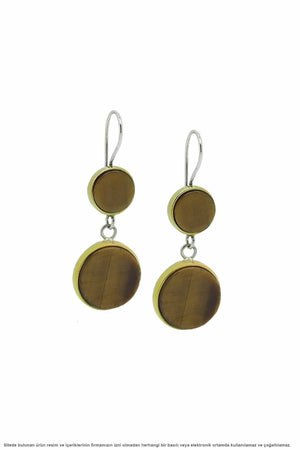 Silver Round Tiger Eye Stone Lady Earrings