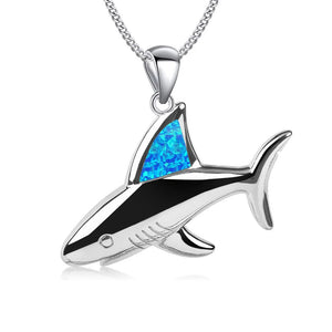 Silver Shark Pendant Opal Jewelry for Party Gift
