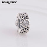 925 Sterling Silver Sparkling Forest Flower Charms for Bracelet DIY SP019