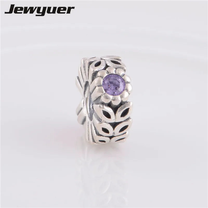 925 Sterling Silver Sparkling Forest Flower Charms for Bracelet DIY SP019