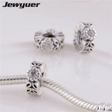 925 Sterling Silver Sparkling Forest Flower Charms for Bracelet DIY SP019