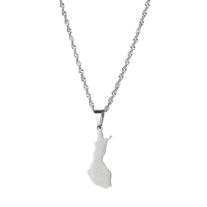 Finland Map Pendant Necklace Silver Stainless Steel Women