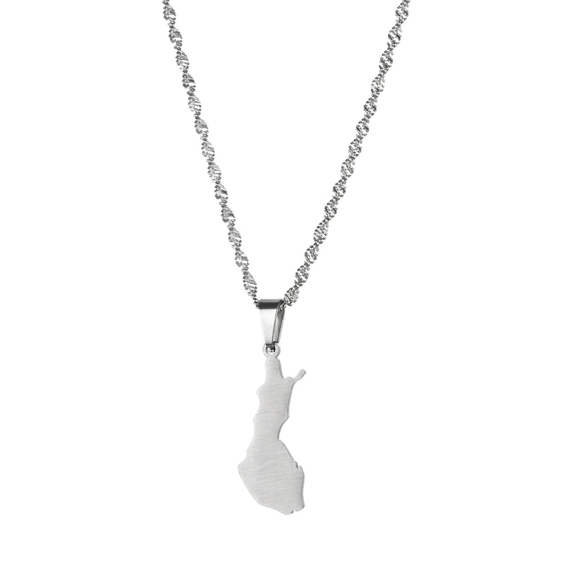 Finland Map Pendant Necklace Silver Stainless Steel Women