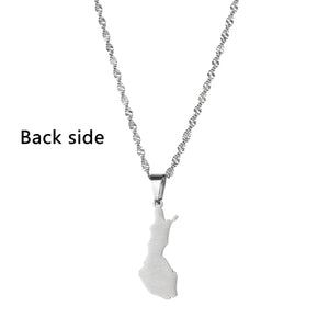 Finland Map Pendant Necklace Silver Stainless Steel Women