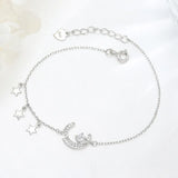 Silver Stars Zircon Moon Bracelet 925 Sterling Silver Clear Chain Jewelry Women