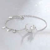 Silver Stars Zircon Moon Bracelet 925 Sterling Silver Clear Chain Jewelry Women