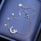Silver Stars Zircon Moon Bracelet 925 Sterling Silver Clear Chain Jewelry Women