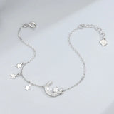 Silver Stars Zircon Moon Bracelet 925 Sterling Silver Clear Chain Jewelry Women