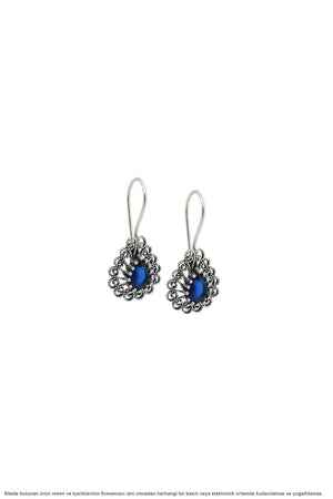 Silver Stem Sapphire CZ Filigree Lady Earrings