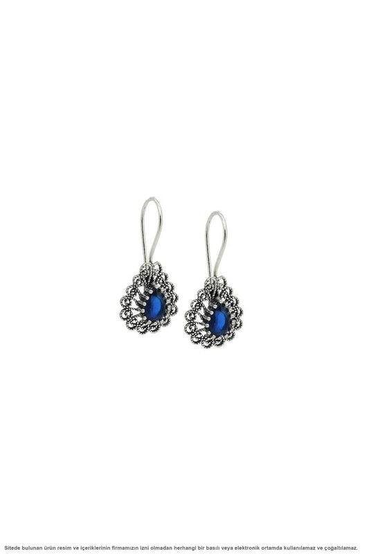 Silver Stem Sapphire CZ Filigree Lady Earrings