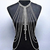 Punk Metal Multilayer Tassel Silver Plated Long Crystal Necklace