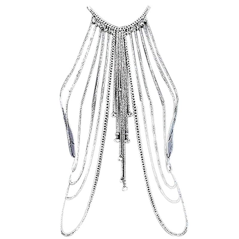 Punk Metal Multilayer Tassel Silver Plated Long Crystal Necklace