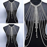 Punk Metal Multilayer Tassel Silver Plated Long Crystal Necklace