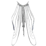 Punk Metal Multilayer Tassel Silver Plated Long Crystal Necklace