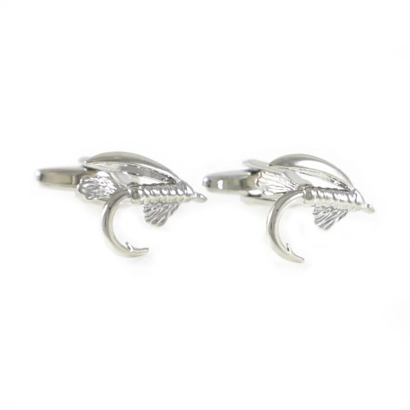 Silver Tone Fly Fishing Hook Cuff Links Father's Day Gift