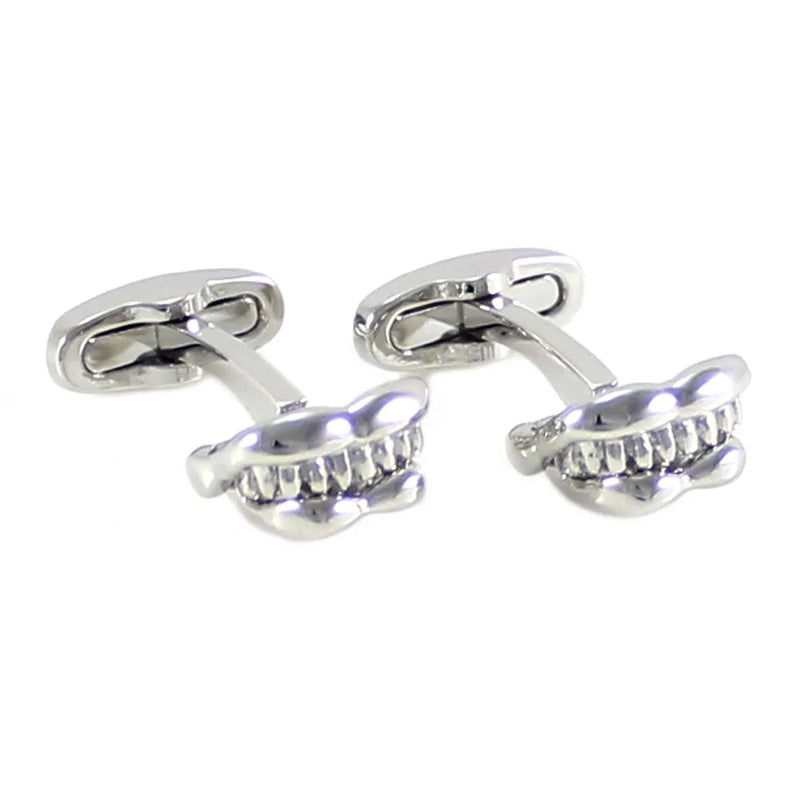 Silver Tone Tooth And Lips Cuff Links Dad Birthday Gift