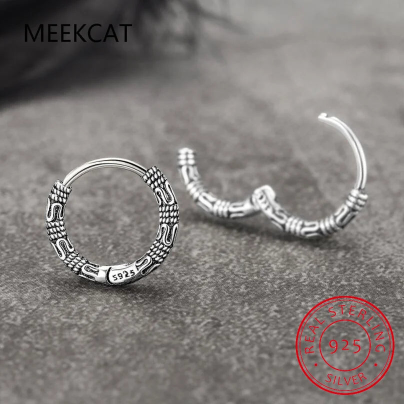 Vintage Vine 925 Silver Hoop Earrings For Women BSE466