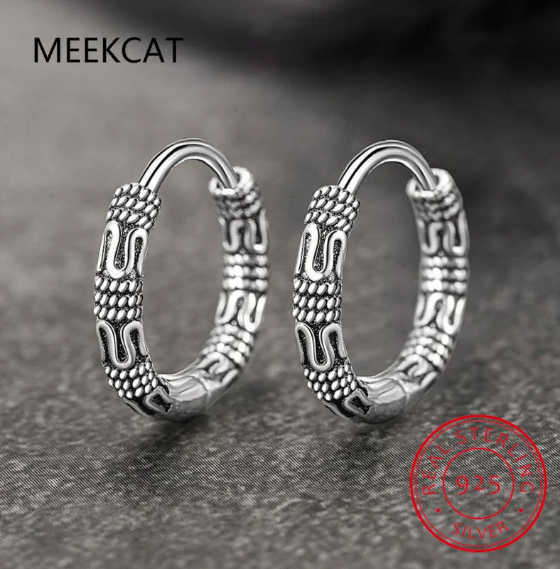 Vintage Vine 925 Silver Hoop Earrings For Women BSE466