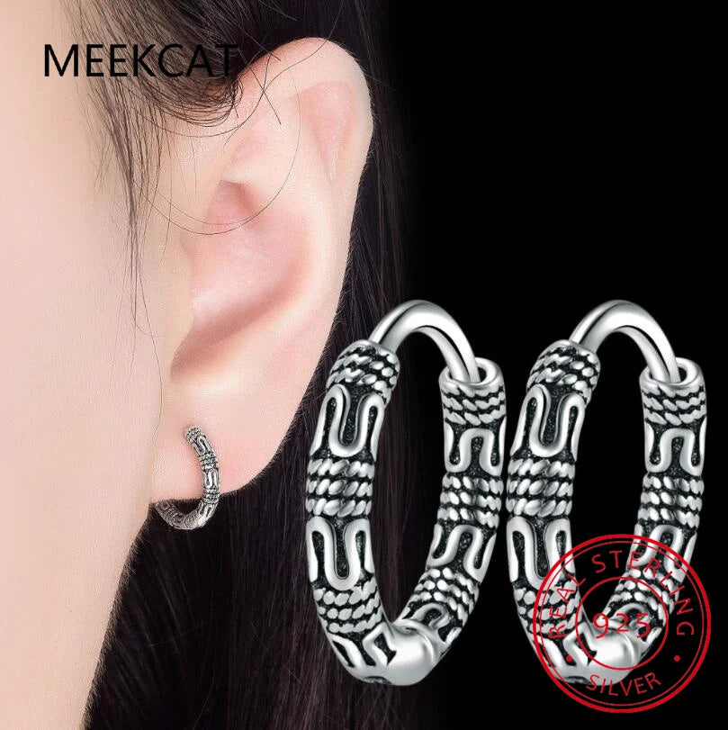 Vintage Vine 925 Silver Hoop Earrings For Women BSE466