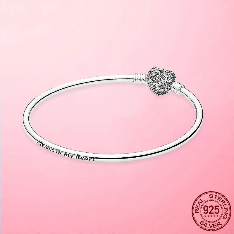 925 Silver Always in my Heart Engraved Bangle & Bracelet for Women