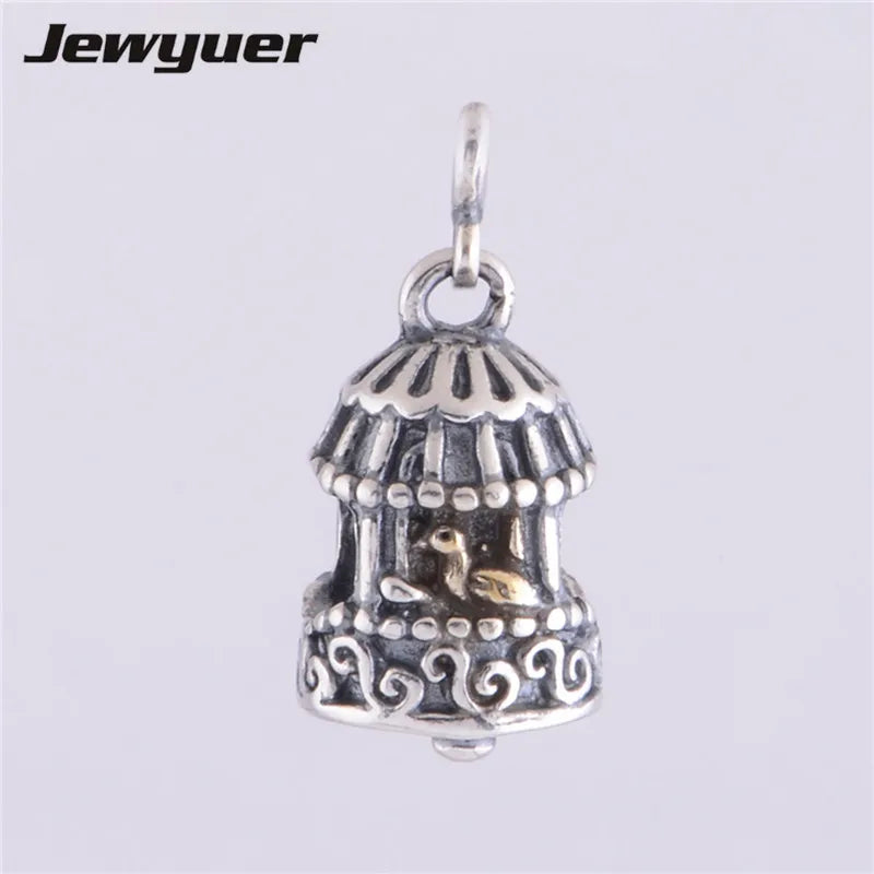 Silver Animal Charms with Golden Song Bird 925 Sterling Silver Jewelry