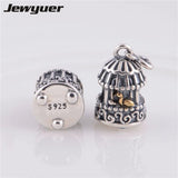 Silver Animal Charms with Golden Song Bird 925 Sterling Silver Jewelry