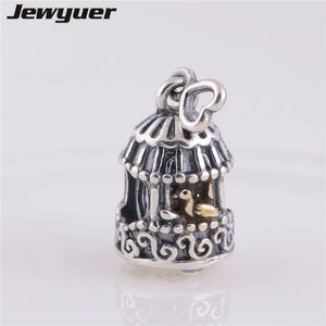 Silver Animal Charms with Golden Song Bird 925 Sterling Silver Jewelry