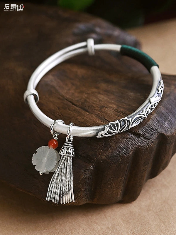 999 Pure Silver Folk Relief Retro Solid Antique Bracelet