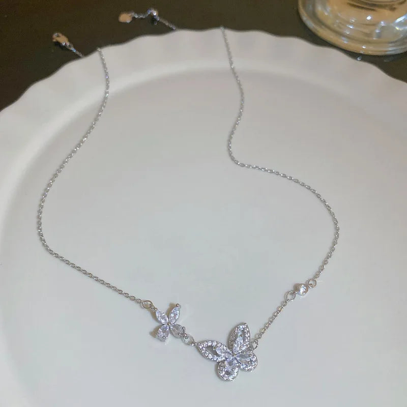 Silver Butterfly Necklace for Senior Women