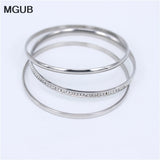 Silver 3 in 1 Crystal Bangles Stainless Steel Women Jewelry