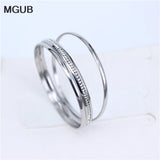 Silver 3 in 1 Crystal Bangles Stainless Steel Women Jewelry