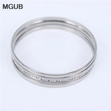 Silver 3 in 1 Crystal Bangles Stainless Steel Women Jewelry
